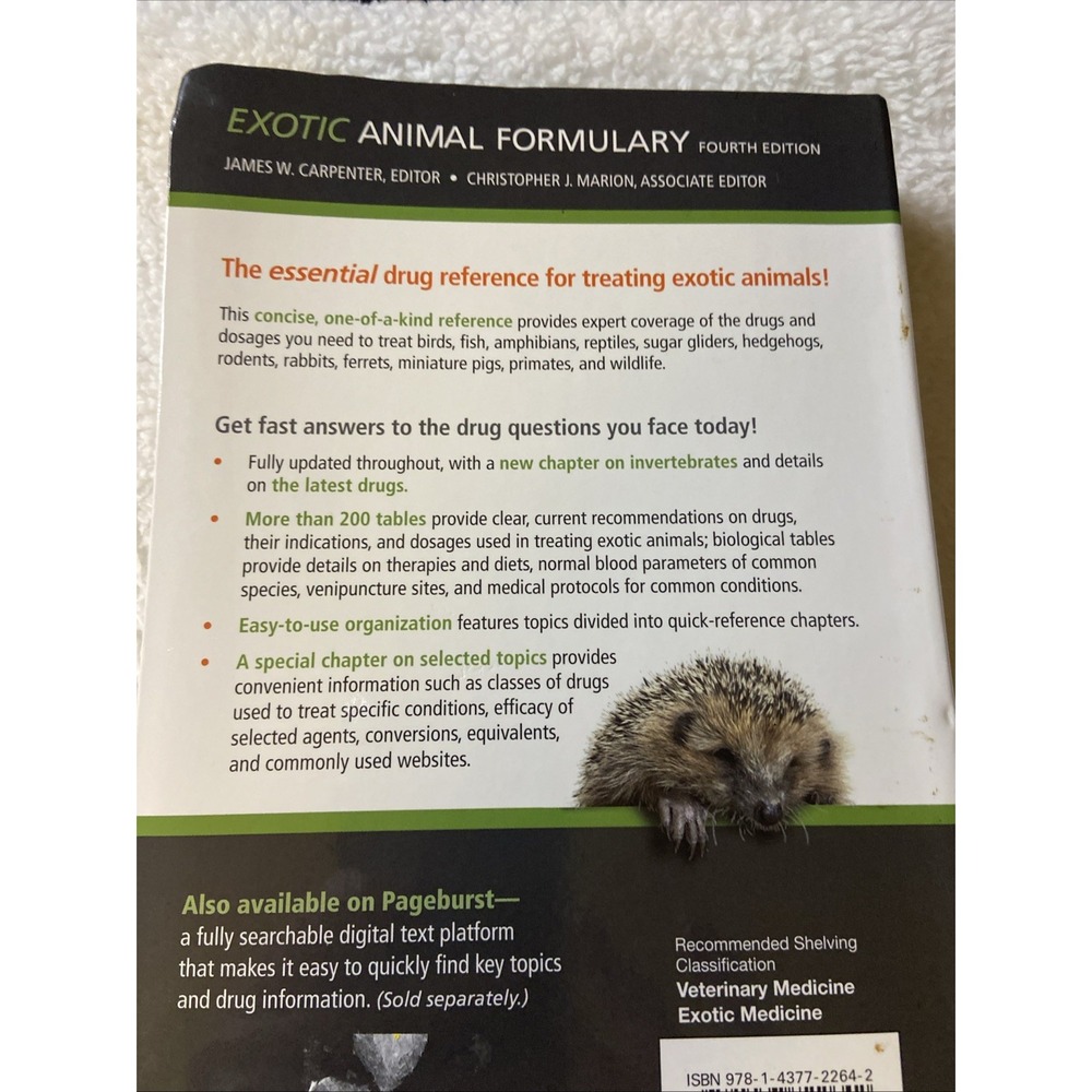 Exotic Animal Formulary by James W. Carpenter 2012 Trade Paperback Fourth Ed - Picture 7 of 11